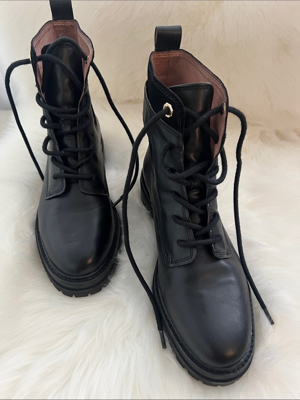 Louise et Cie Black Leather Lace-Up Buckle Combat Boots